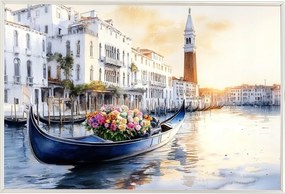 Poszter Keret Alumínium Tájkép Olaszország Velence Csatorna Csónak Gondola 60x40