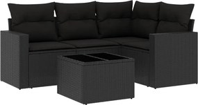 vidaXL 5 részes fekete polyrattan kerti kanapészett párnákkal
