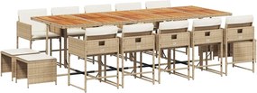 vidaXL 15 részes bézs polyrattan kerti étkezőgarnitúra párnákkal