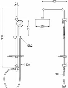 Mexen T40 zuhanygarnitúra felső fejjel 22 cm, grafit, 798404093-66