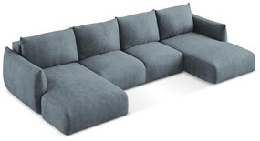 Kék zsenília kinyitható sarokkanapé (U alakú) Leila – Makamii