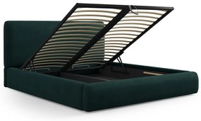 Sötétzöld kárpitozott ágyneműtartós franciaágy ágyráccsal 140x200 cm Colonel – Cosmopolitan Design