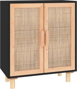 vidaXL fekete tömör fenyő/természetes rattan tálalószekrény 60x30x70cm