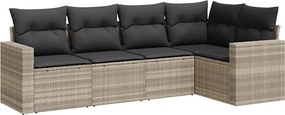 vidaXL 5 részes világosszürke polyrattan kerti ülőgarnitúra párnákkal