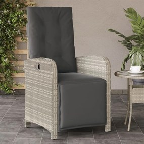2 db világosszürke polyrattan dönthető kerti szék lábtartóval