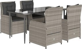 vidaXL 5részes világosszürke polyrattan kerti étkezőgarnitúra párnával