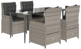 vidaXL 5részes világosszürke polyrattan kerti étkezőgarnitúra párnával