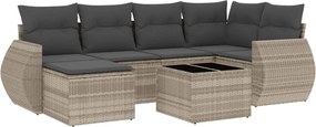 vidaXL 7 részes világosszürke polyrattan kerti ülőgarnitúra párnákkal
