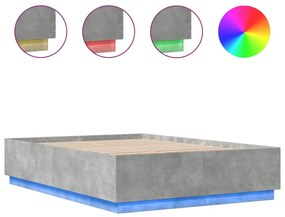 betonszürke szerelt fa ágykeret LED-del 160 x 200 cm