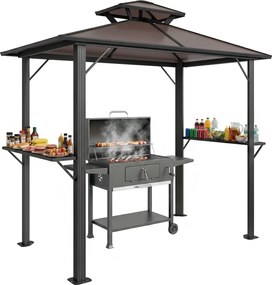 Outsunny grillező pavilon 2,5 x 1,5 m — vízálló dupla polikarbonát tető, oldalsó polcok, alumínium váz, barna | Aosom