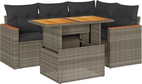 vidaXL 5 részes szürke polyrattan akácfa kerti ülőgarnitúra párnákkal