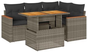 vidaXL 5 részes szürke polyrattan akácfa kerti ülőgarnitúra párnákkal