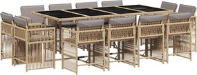 vidaXL 13részes vegyes bézs polyrattan kerti étkezőgarnitúra párnákkal