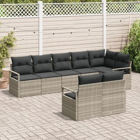 8 részes Kert Kanapé Szett Párnákkal Világosszürke Poli Rattan, 2 személyes Kert Kanapé Párnákkal Szürke Poli Rattan