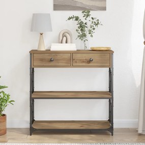 Konsole Asztal Kézműves Tölgy 75x28x75 cm Mérnöki Fa és Acél