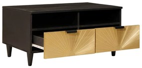 Dohányzóasztal Fekete és Arany 80 x 54 x 40 cm tömör mangófa