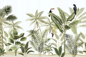 Tapéta vinil flizelin dzsungel pálmafák monstery madarak 368x248cm