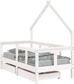vidaXL fehér tömör fenyőfa gyerekágykeret fiókokkal 70 x 140 cm