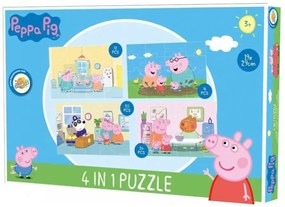 PEPPA MALAC egy napja a családdal gyermek puzzle 4 az 1-ben, 19x29 cm