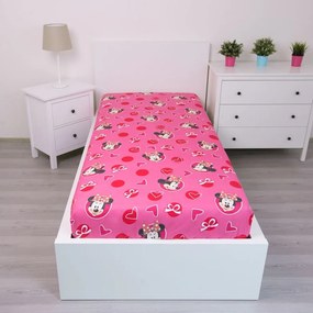 Rózsaszín gumis pamut gyerek lepedő 90x200 cm Minnie "Hearts" – Jerry Fabrics