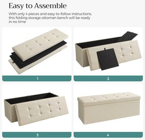 Puff, Összecsukható tárolópad 110 x 38 x 38 cm, bézs