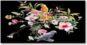 Fotó-kép edzett üveg Virágok és madarak 140x70
