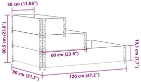 3 szintes tömör fenyőfa magaságyás 120 x 80 cm