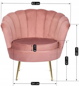 Elegáns Fotel Rózsaszín Bársony Kárpittal, Aranyszínű Lábakkal. ANGEL