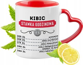 Piros bögre szív alakú füllel szurkolóknak ajándékba