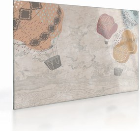 Kép - léggömbök a város felett , meleg tónusok (üvegen) (70x50 cm)