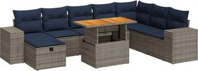 vidaXL 9 részes szürke polyrattan akácfa kerti ülőgarnitúra párnákkal