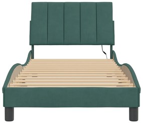 sötétzöld bársony ágykeret LED-ekkel matrac nélkül Hanko 90 x 190 cm