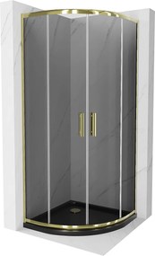 Mexen Rio, szögletes zuhany tolóajtóval 90 (ajtó) x 90 (ajtó) x 190 cm, 5mm szürke üveg, arany profil + fekete SLIM zuhanytálca, 863-090-090-50-40-41…