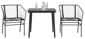 vidaXL 3 részes fekete polyrattan üveg kerti étkezőgarnitúra