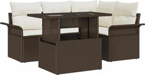 vidaXL Kerti Kanapé Szett párnával 5 pcs Barna Poli rattan