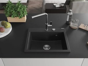 Mexen Oscar gránit mosogató 1-medencés 580 x 490 mm, fekete, krómozott szifon - 6519581000-77