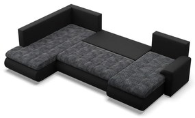 Tokio U sarokkanapé, 3 ágyneműtartóval, fonott + műbőr, baloldali, szürke - fekete