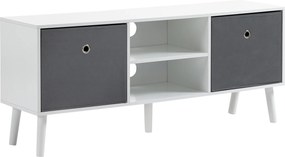 HOMCOM TV Állvány 50 Inches Képernyőig Modern TV Állvány 2 Szövet Fiókkal és 2 Nyitott Polccal 110x29x46.5 cm Fehér és Szürke | Aosom