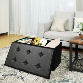 Összecsukható műbőr tárolópuff, fekete 76x38x38cm