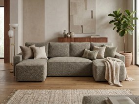 Kinyitható U alakú ülőgarnitúra SMART BOUCLE 303x143 cm, szürkésbarna