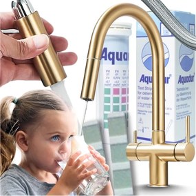 Arany Színű, Háromutas Konyhai Csaptelep Kihúzható Csővel, Szűrős Konyhai Csap