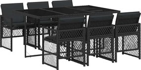 vidaXL 7 részes fekete polyrattan kerti étkezőgarnitúra párnával