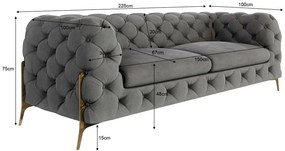 Szürke bársony kanapé 225 cm Chelsea Bis – Ropez