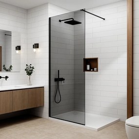 Walk-in Black zuhanyfal, füstüveggel 120, 200cm, 8mm, NANO