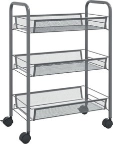 vidaXL szürke 3 szintes vas konyhai kerekes kocsi 46 x 26 x 64 cm