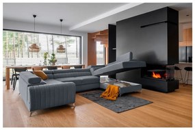 Kék kinyitható-tárolóhelyes sarokkanapé (jobb oldali-U alakú) Louis – ELTAP