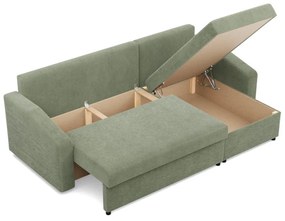 Zeus sarokkanapé, 2 ágyneműtartóval, döntött kartámasz, kordbársony, univerzális oldal, bonell töltet, zöld