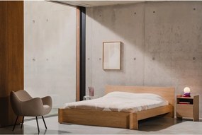 Natúr színű forgácslemez-furnér franciaágy ágyráccsal 200x200 cm tölgyfa dekorral Valt – noo.ma