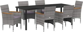 vidaXL Kert étkező szett párnával 7 pcs Szürke polirattan