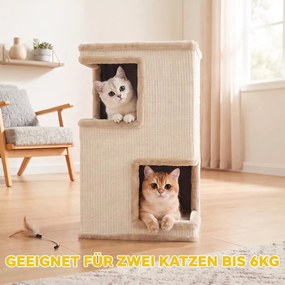 PawHut Macskabarlang 3 emeletes beltéri macskahordó, félig zárt macskabarlang körös-körüli kaparófelületekkel, bézs